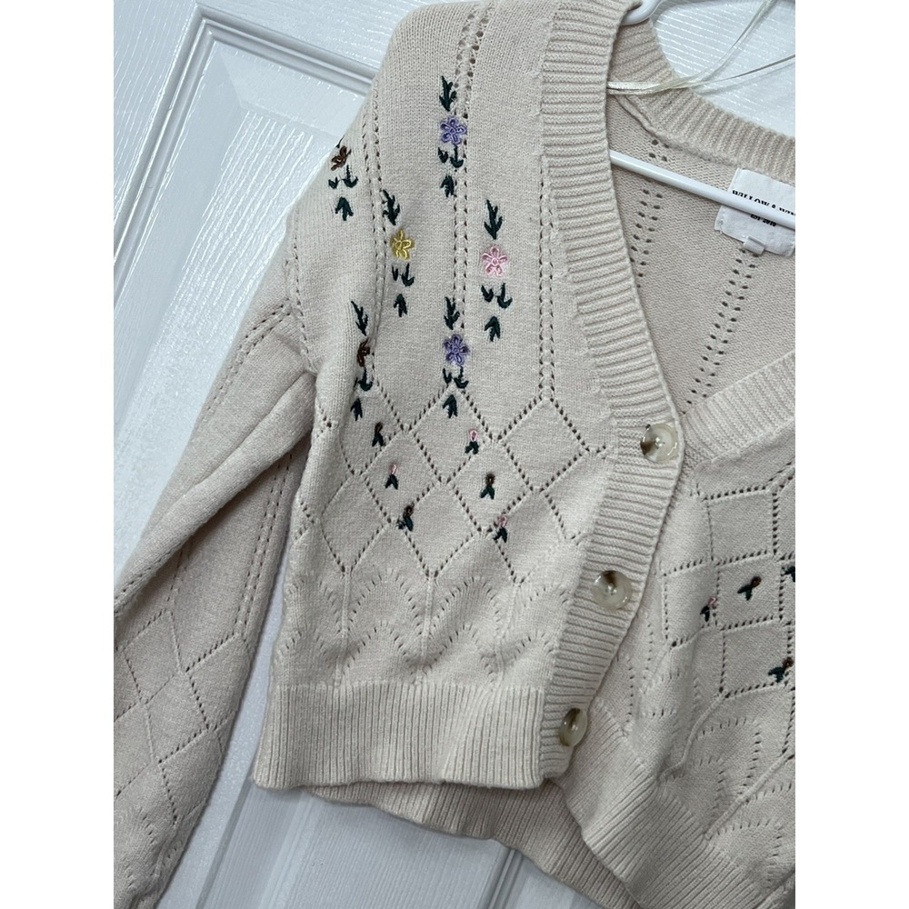 Willow & Wind XS Embroidered Cardigan Cottagecore Coquette Floral Crop Sweater‎ - Picture 5 of 7